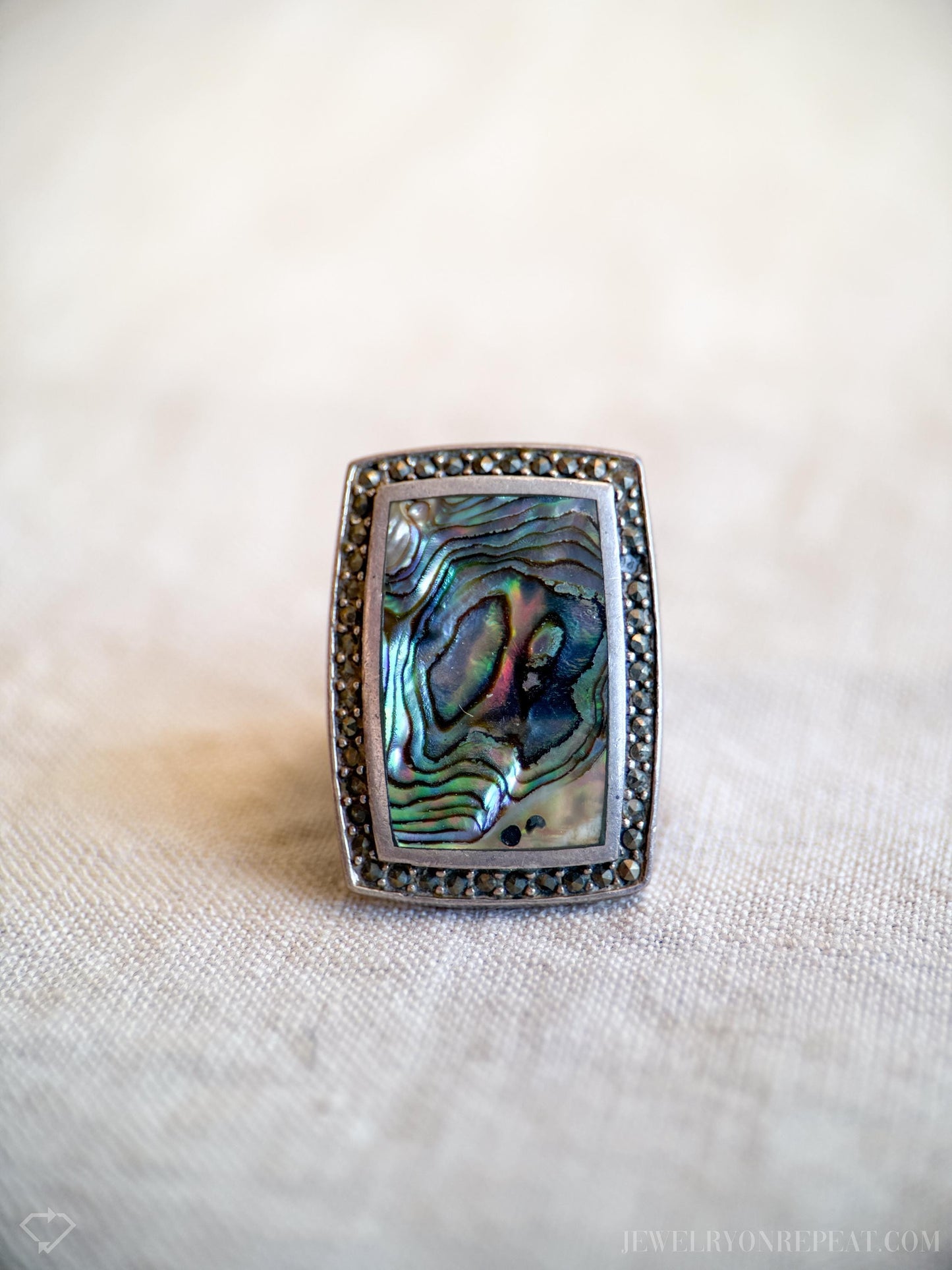 Vintage Abalone Gemstone Ring in Sterling Silver