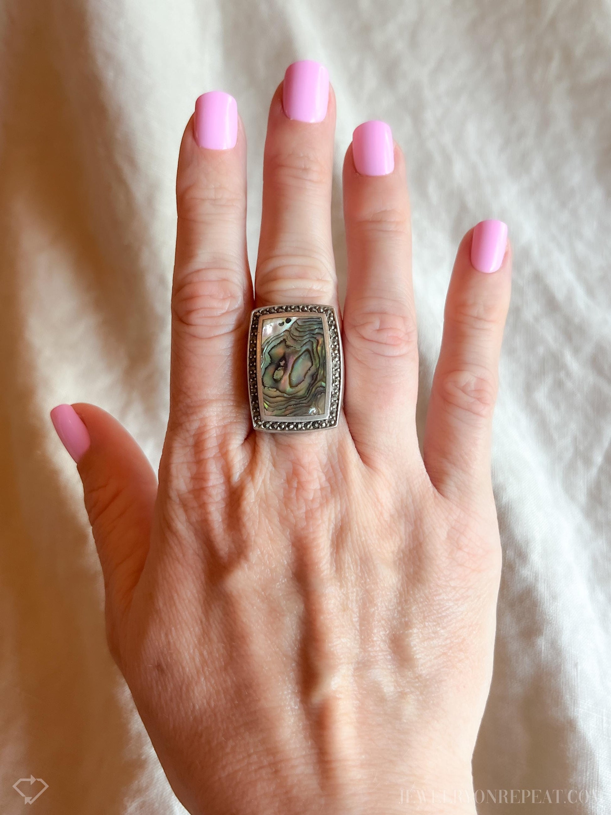 Vintage Abalone Gemstone Ring in Sterling Silver