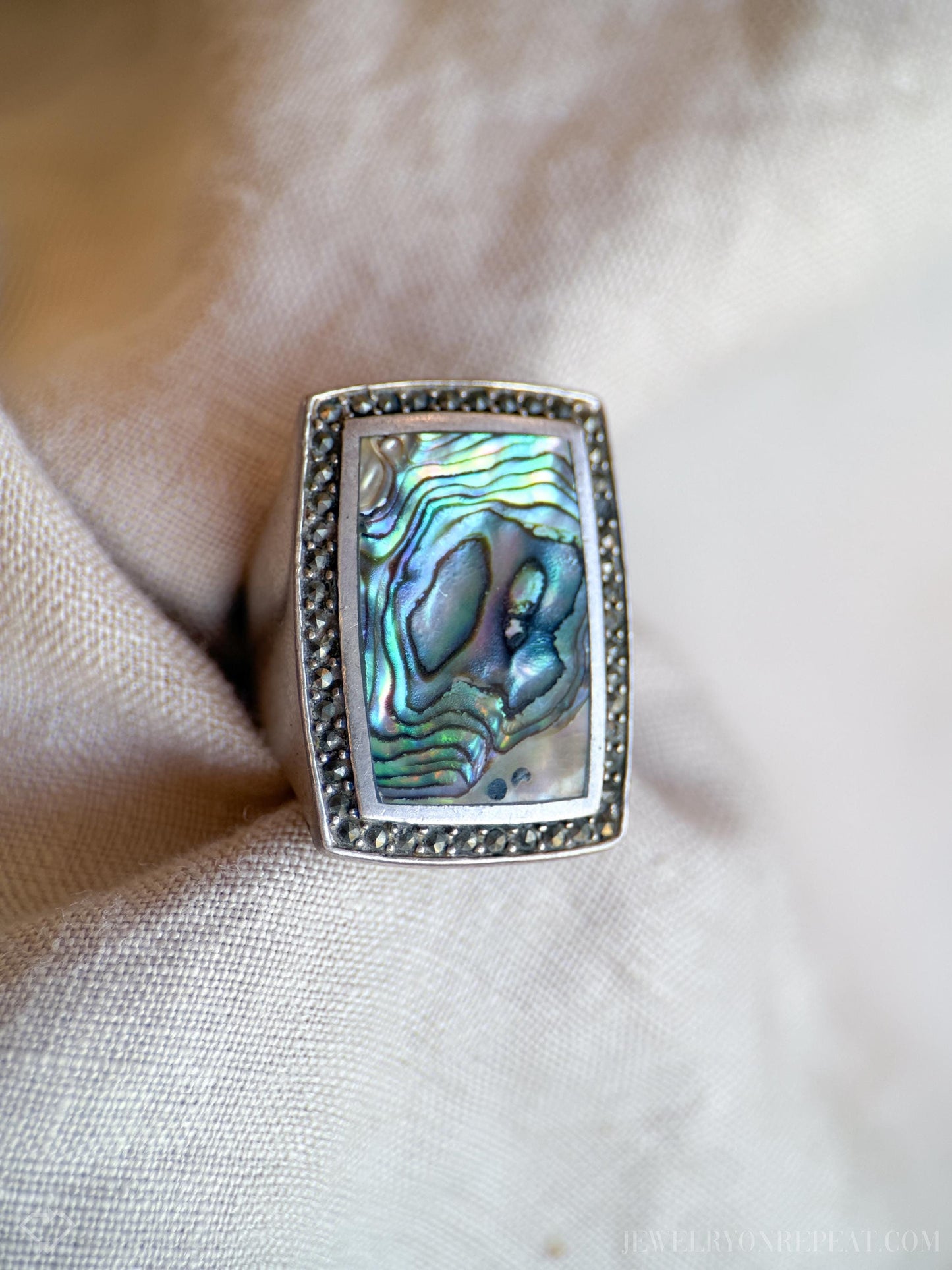 Vintage Abalone Gemstone Ring in Sterling Silver