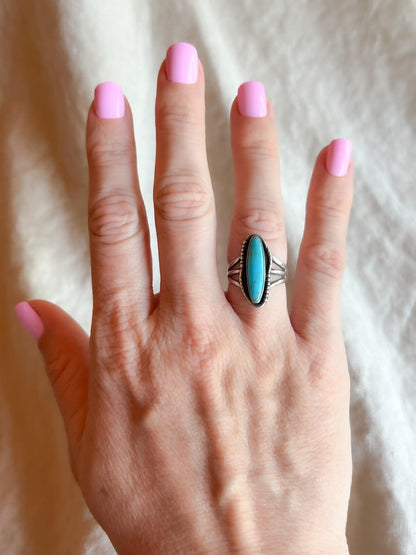 Vintage Turquoise Ring Sterling Silver, Southwestern Statement Boho Jewelry