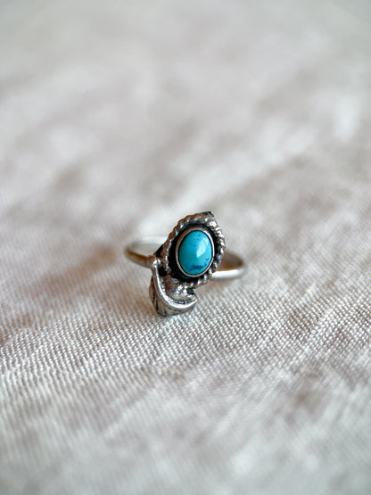 Vintage Sterling Silver Turquoise Ring, Oval Statement, Southwestern Boho Jewelry