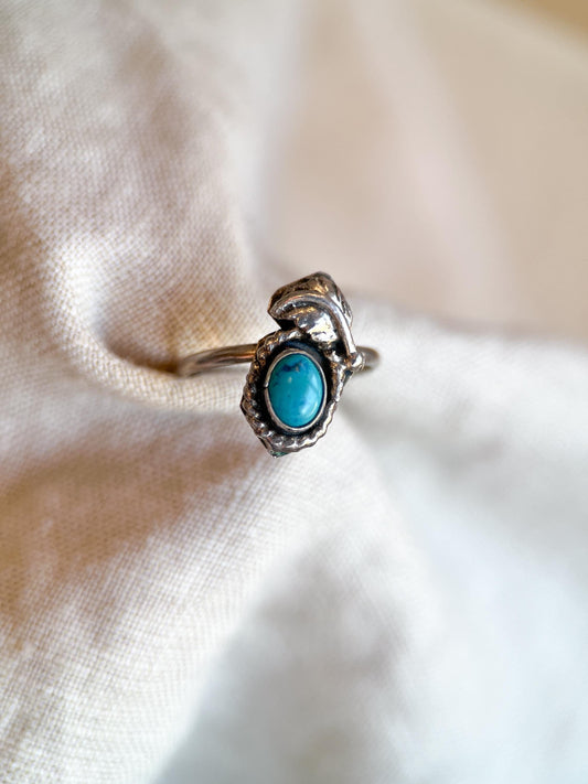 Vintage Sterling Silver Turquoise Ring, Oval Statement, Southwestern Boho Jewelry