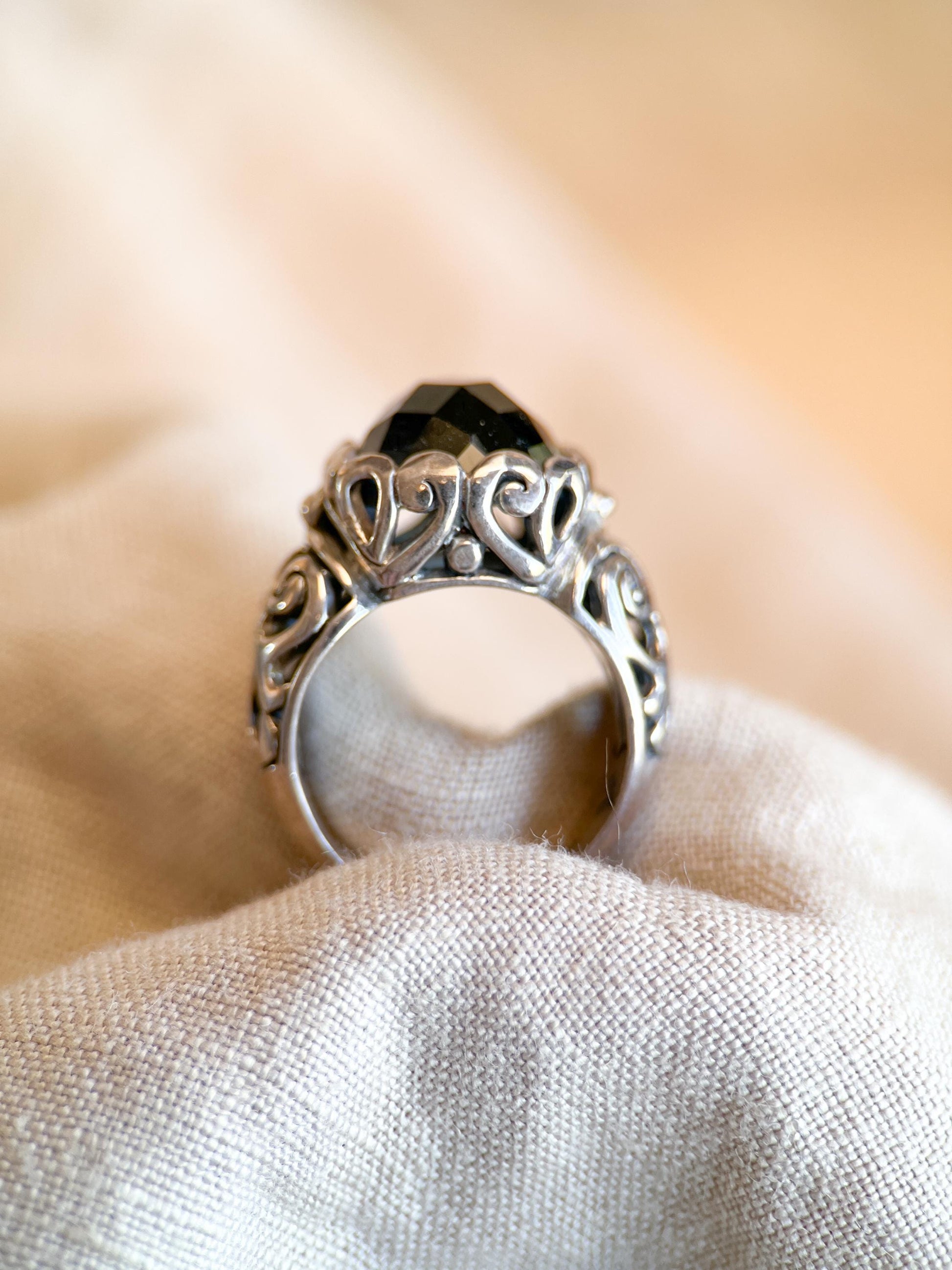 Vintage Sterling Silver London Blue Topaz Ring, Filigree Boho Statement Jewelry