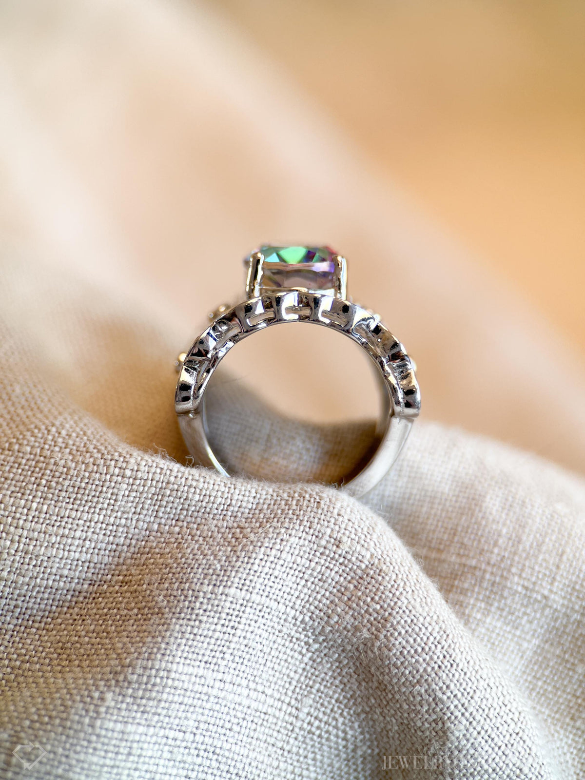 Vintage Mystic Topaz Sterling Silver Ring, Rainbow Filigree Statement Boho Jewelry