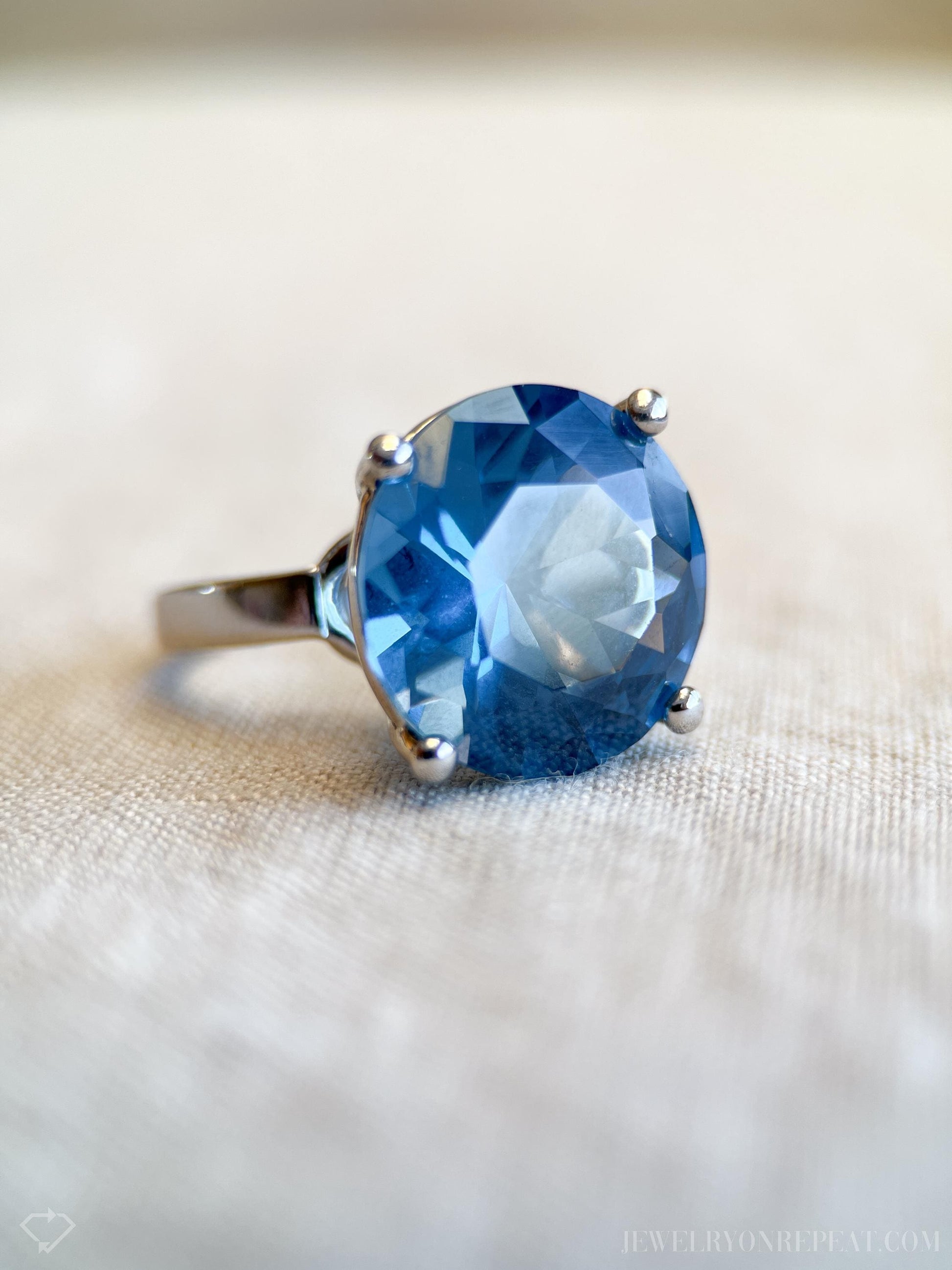 Vintage Blue Gemstone Ring in Sterling Silver