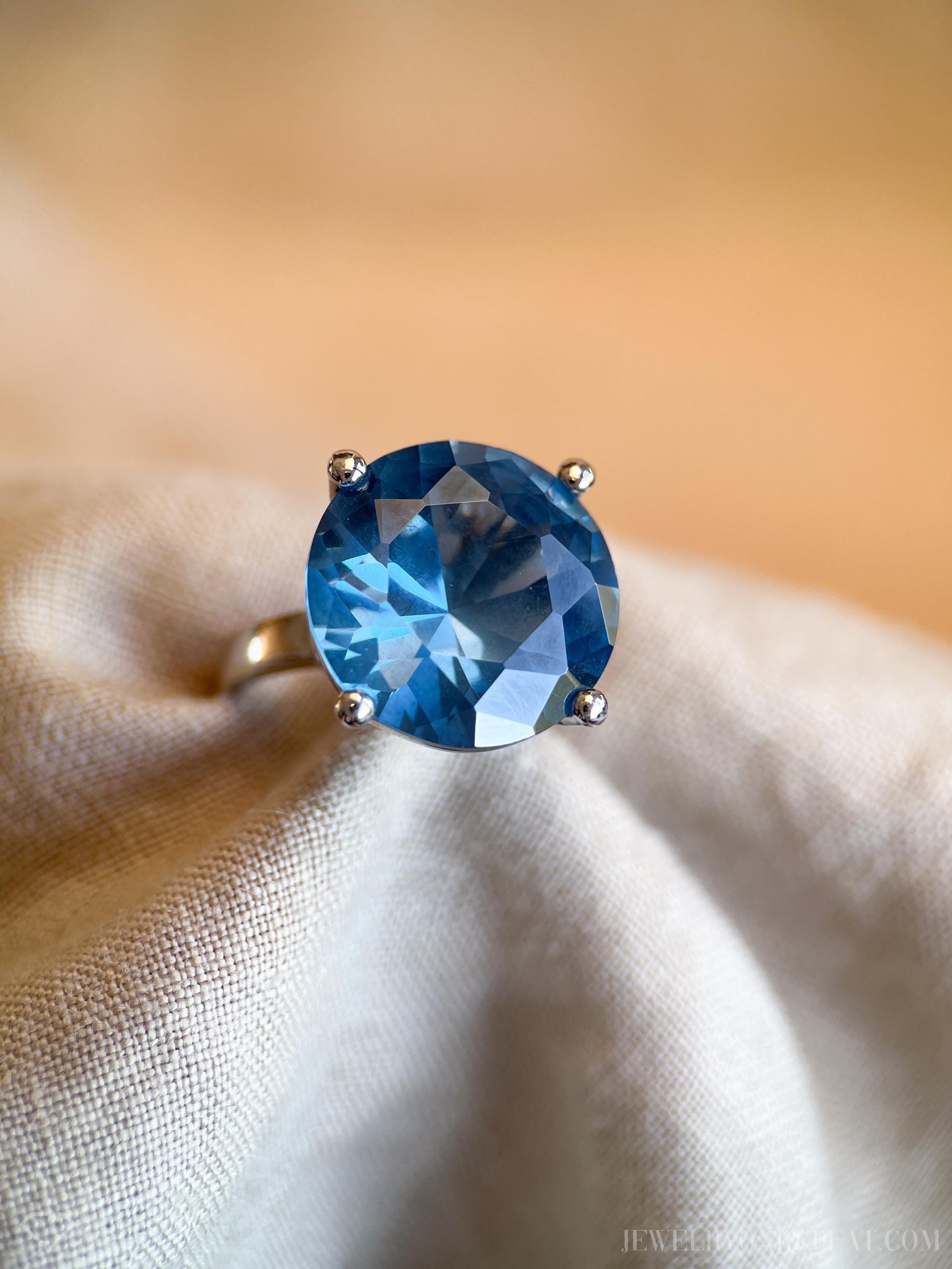 Vintage Sterling Silver Solitaire Gemstone Ring, Cocktail Statement Jewelry