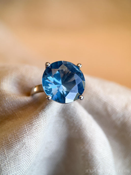 Vintage Sterling Silver Solitaire Gemstone Ring, Cocktail Statement Jewelry