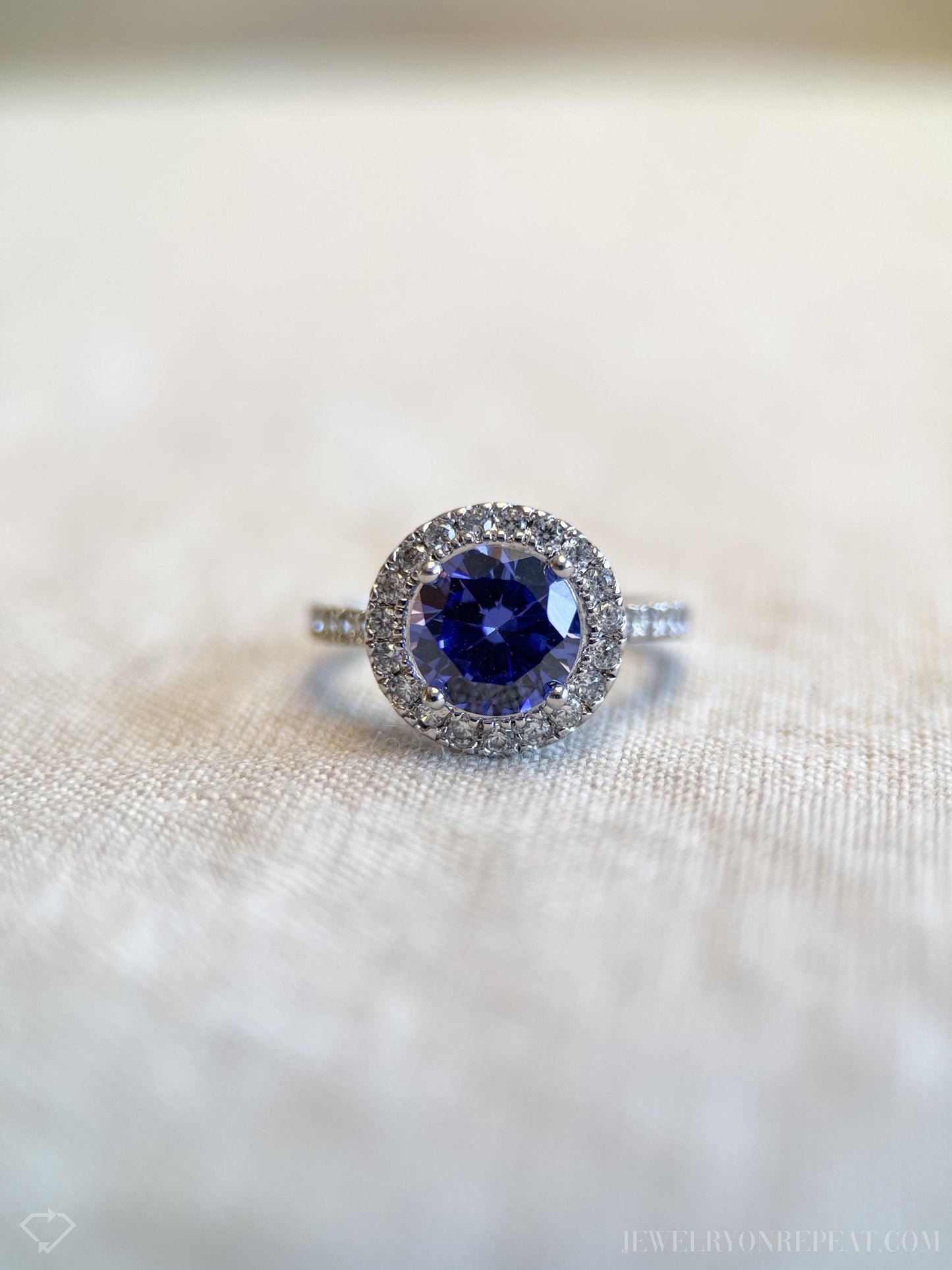 Vintage Cubic Zirconia Engagement Ring, Round Cut, Sterling Silver, 2000s Purple Halo Design