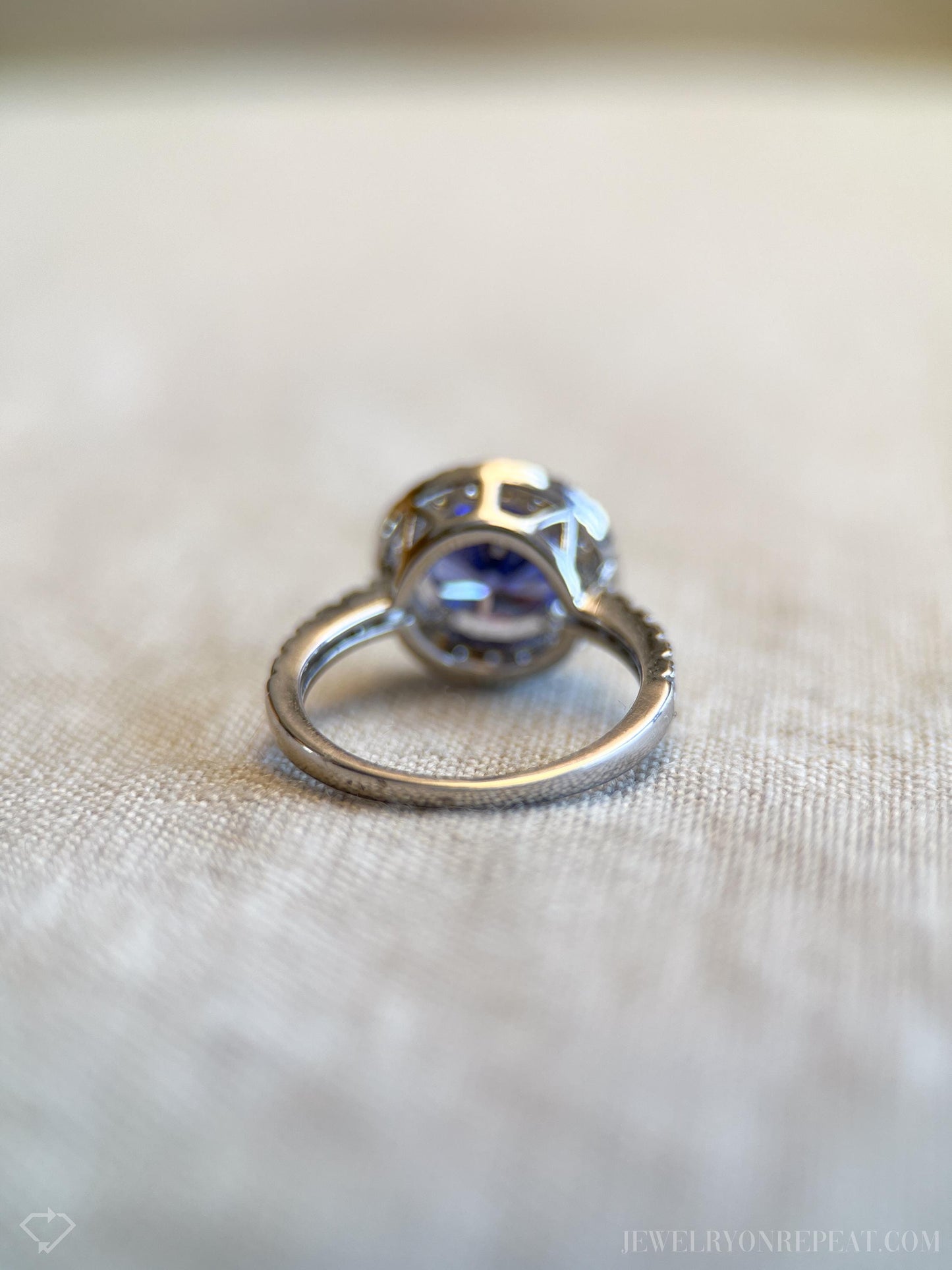Vintage Cubic Zirconia Engagement Ring, Round Cut, Sterling Silver, 2000s Purple Halo Design