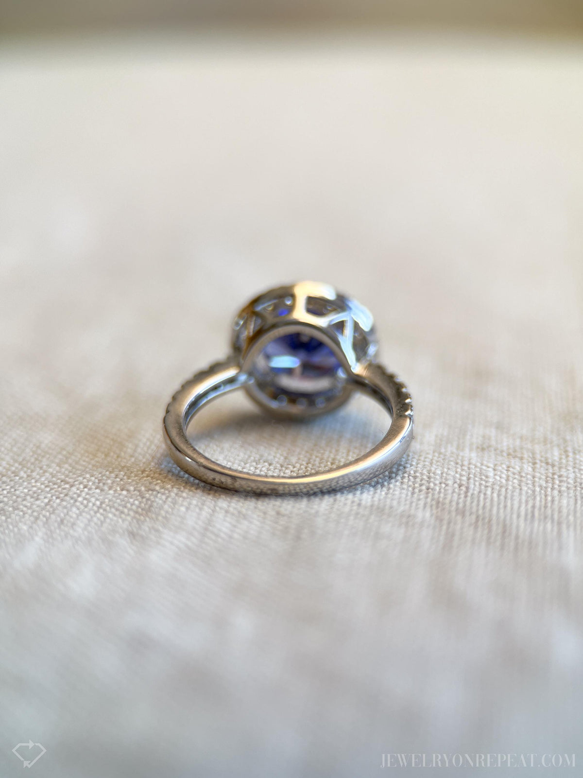 Vintage Cubic Zirconia Engagement Ring, Round Cut, Sterling Silver, 2000s Purple Halo Design
