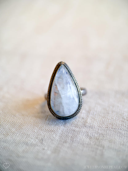 Vintage Teardrop Moonstone Ring, Sterling Silver Boho Statement Jewelry