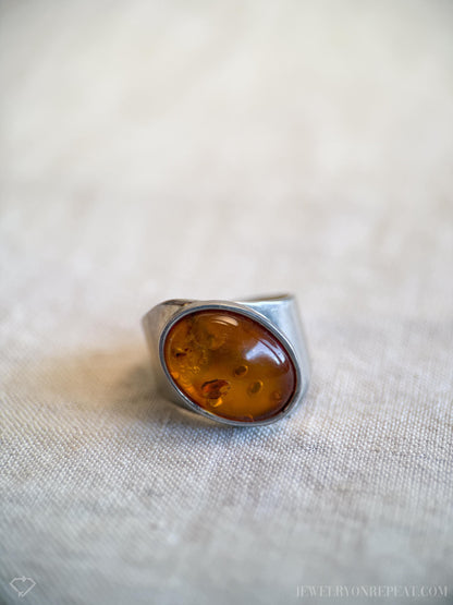 Vintage Amber Ring Sterling Silver, Jay King Statement Ring, Boho DRT Jewelry