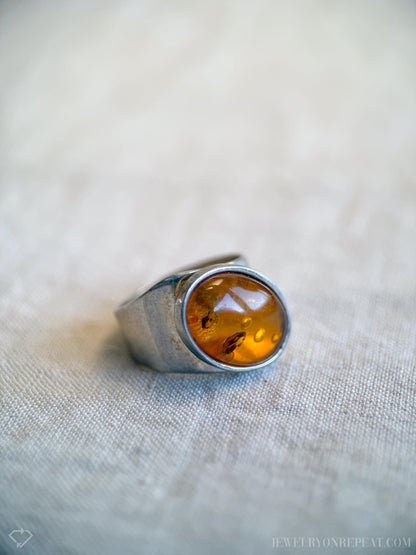 Vintage Amber Ring Sterling Silver, Jay King Statement Ring, Boho DRT Jewelry