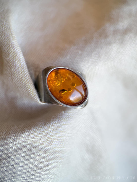 Vintage Jay King Amber Ring in Sterling Silver