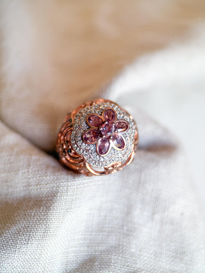 Vintage Floral Tourmaline Ring, Rose Gold Plated Sterling Silver Statement Ring
