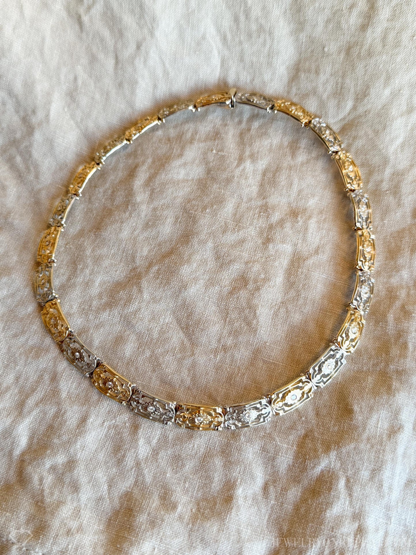 Vintage Gold Floral Diamond Necklace in 14k Gold