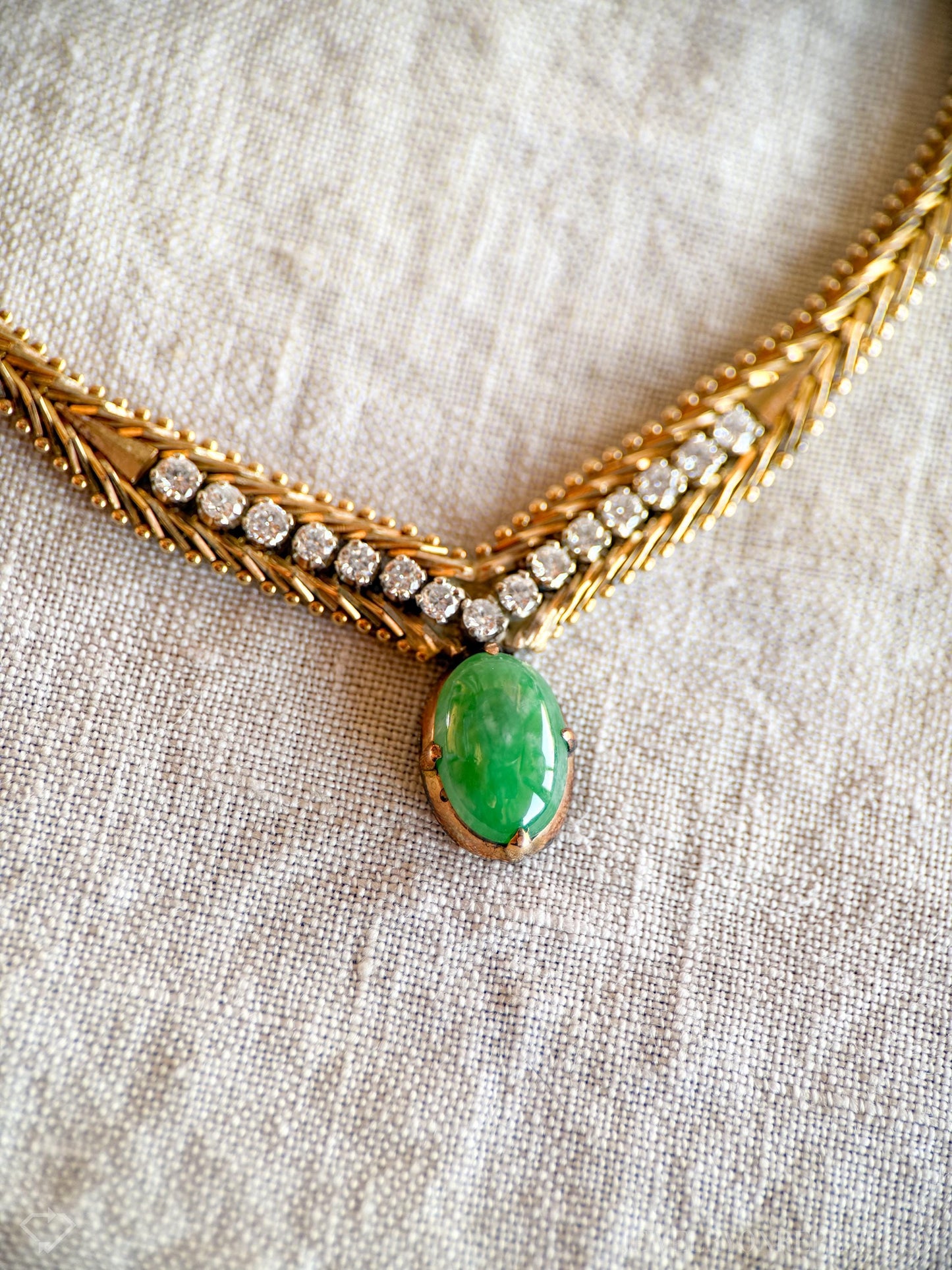 Vintage Jade and Diamond Necklace in 14k Gold