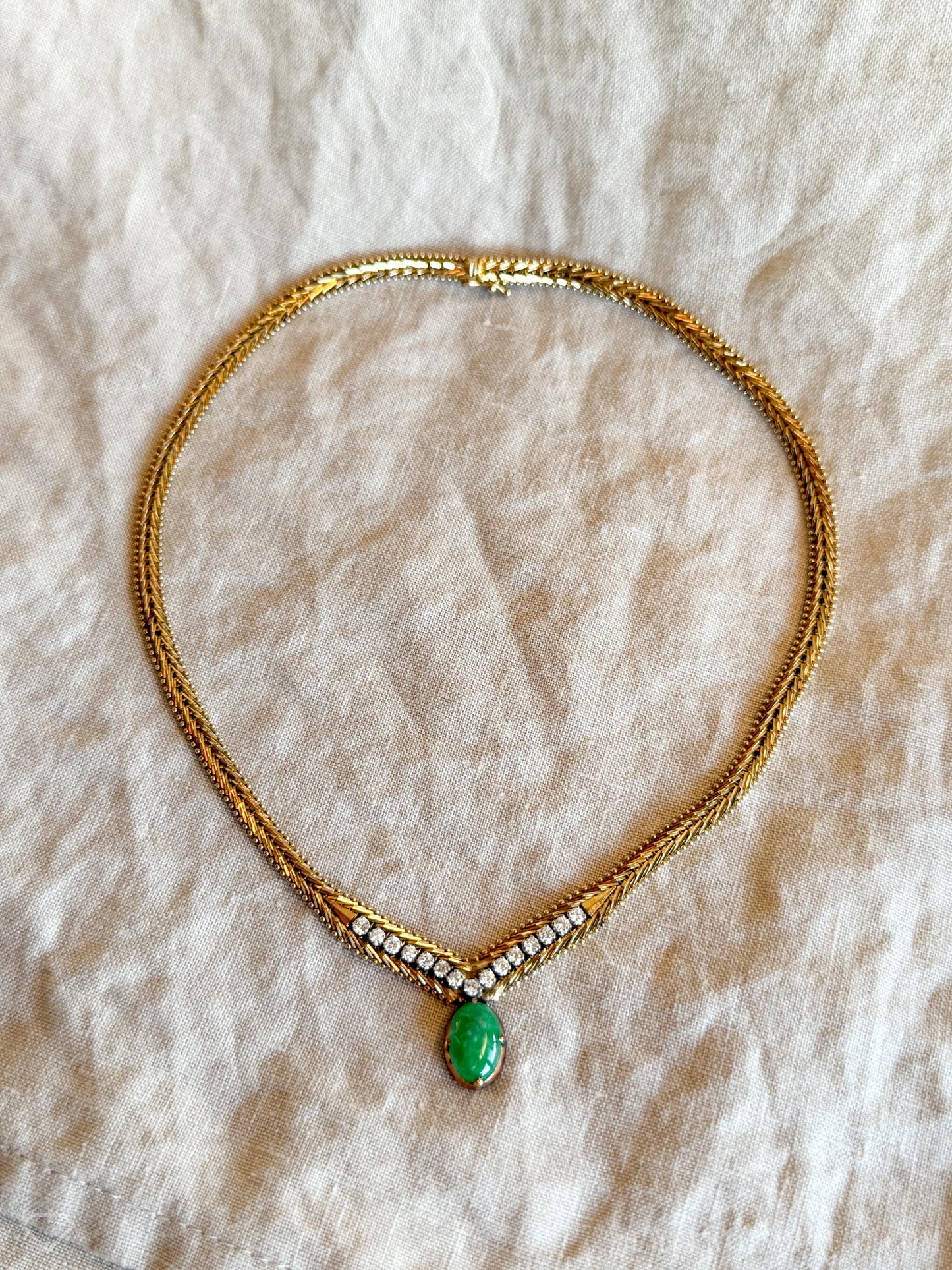 Vintage Jade and Diamond Necklace in 14k Gold