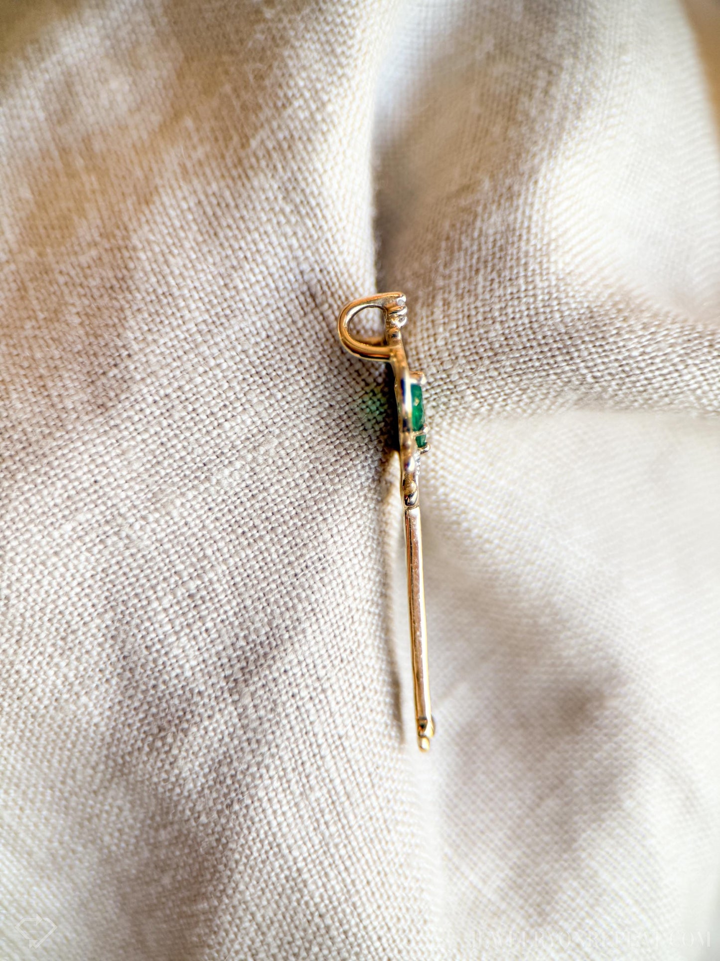 Vintage Skeleton Key Gemstone Pendant in 10k Gold