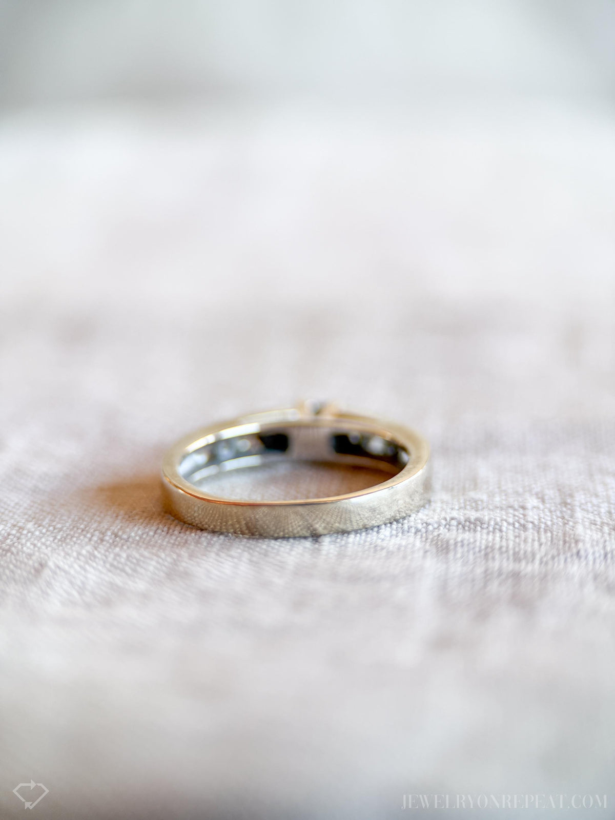 Vintage Diamond Engagement Ring, Princess Cut, 14k White Gold, 1990s Channel Set Cathedral