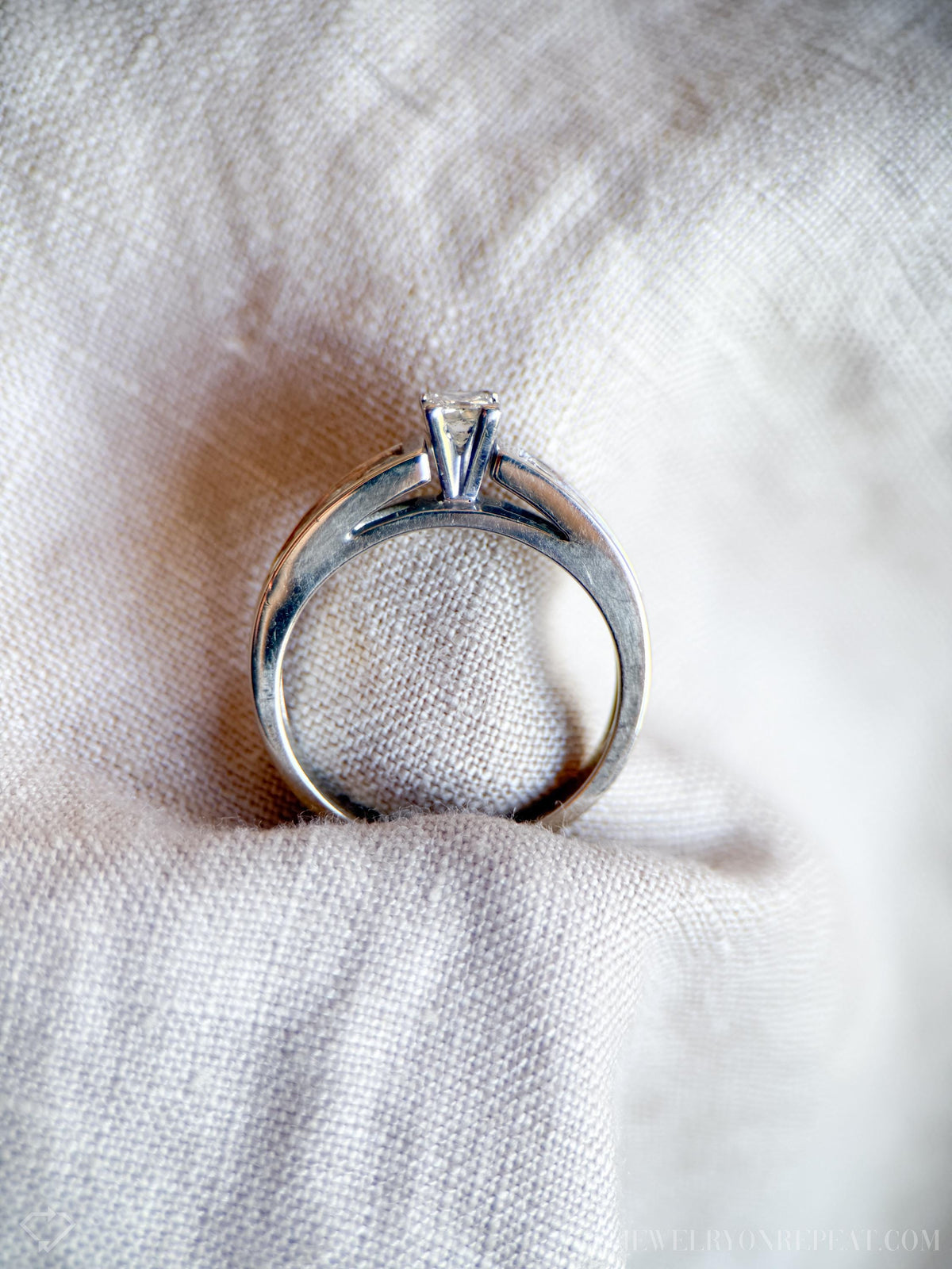 Vintage Diamond Engagement Ring, Princess Cut, 14k White Gold, 1990s Channel Set Cathedral