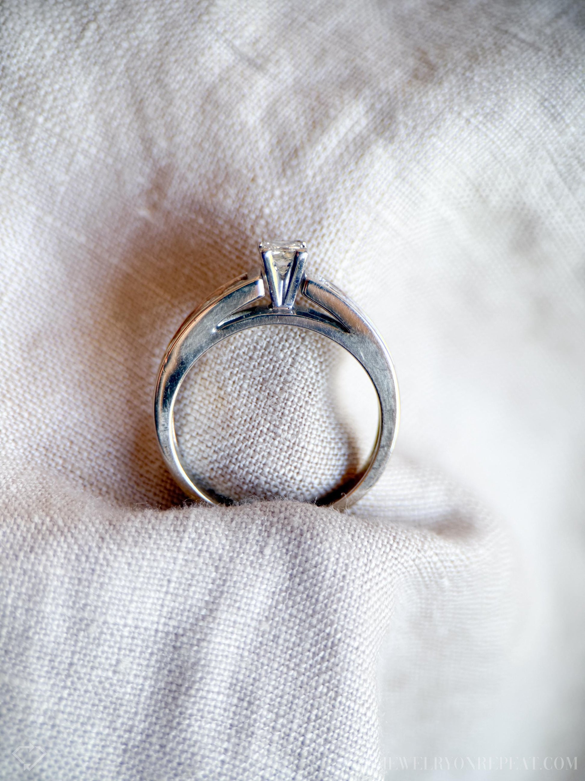 Vintage Diamond Engagement Ring, Princess Cut, 14k White Gold, 1990s Channel Set Cathedral