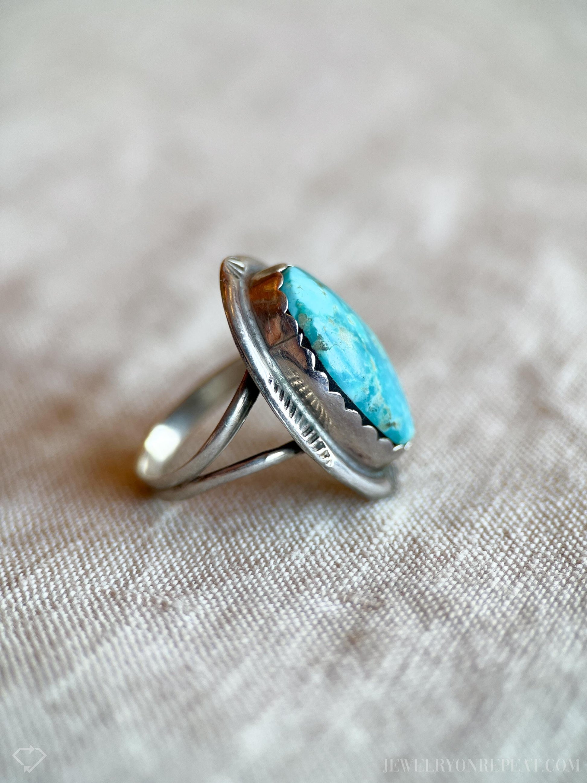 Vintage Blue Chrysocolla Gemstone Ring in Sterling Silver