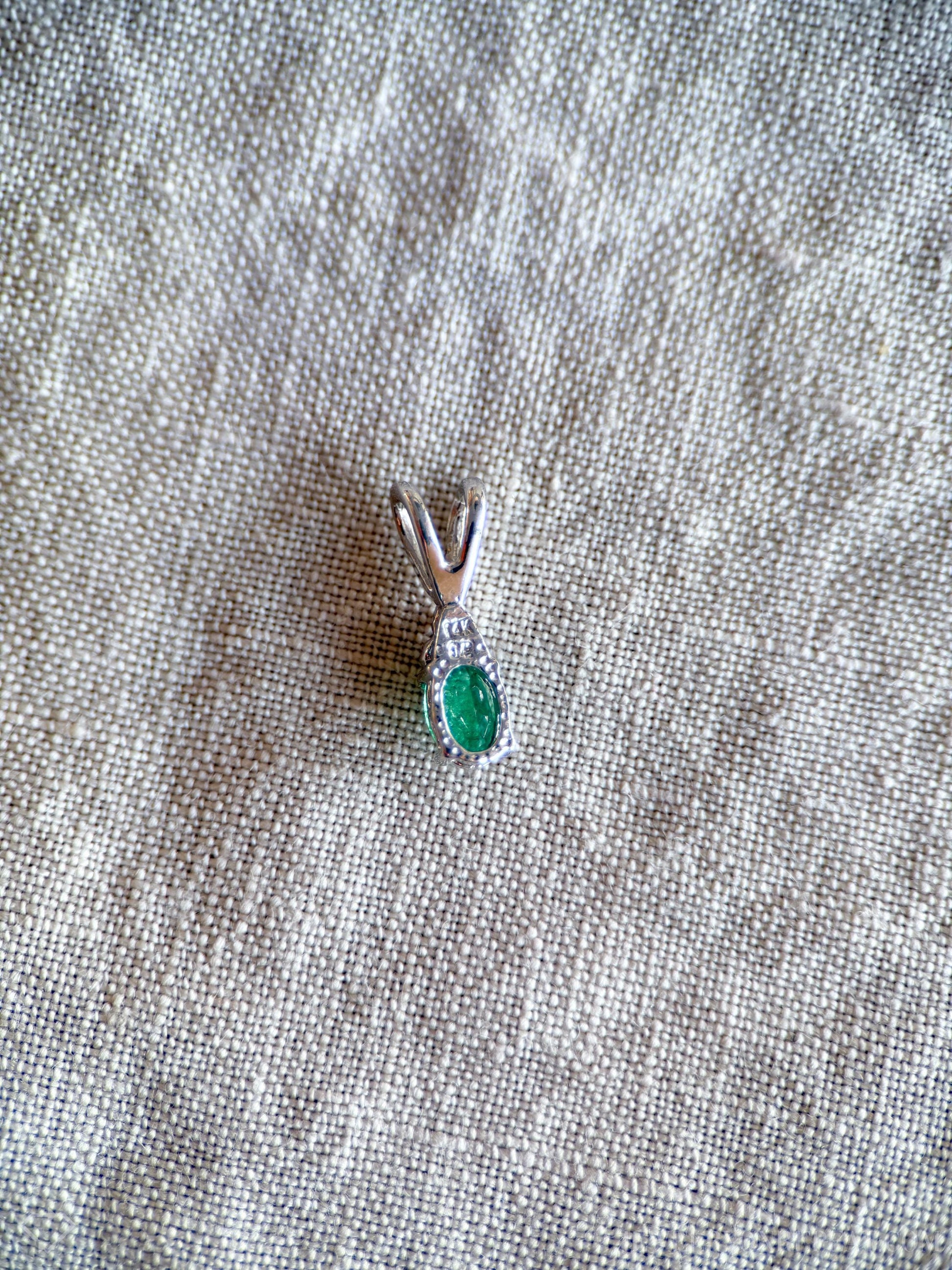 Vintage Emerald Pendant in 14k White Gold