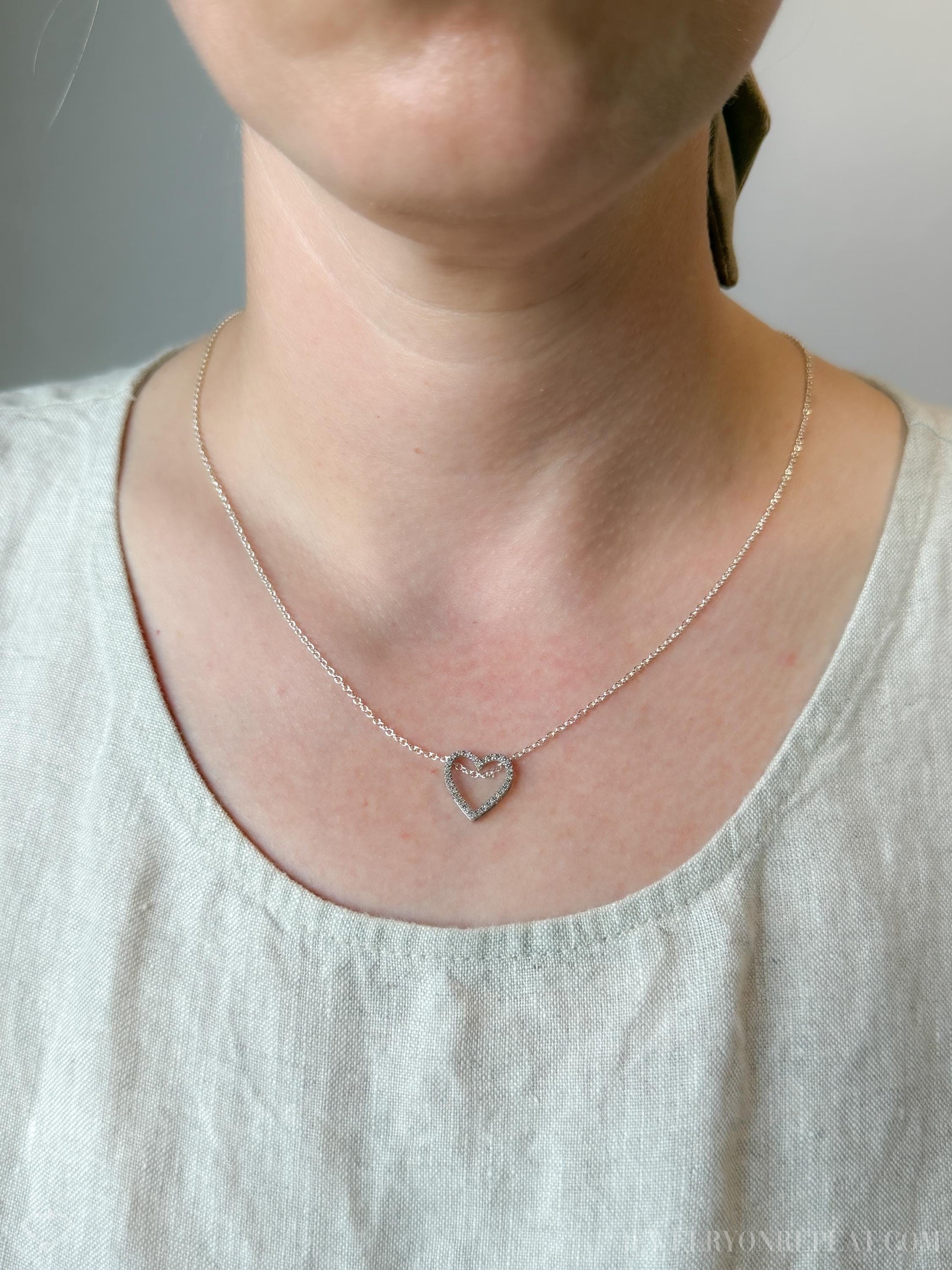 Vintage Diamond Heart Necklace in 10k White Gold