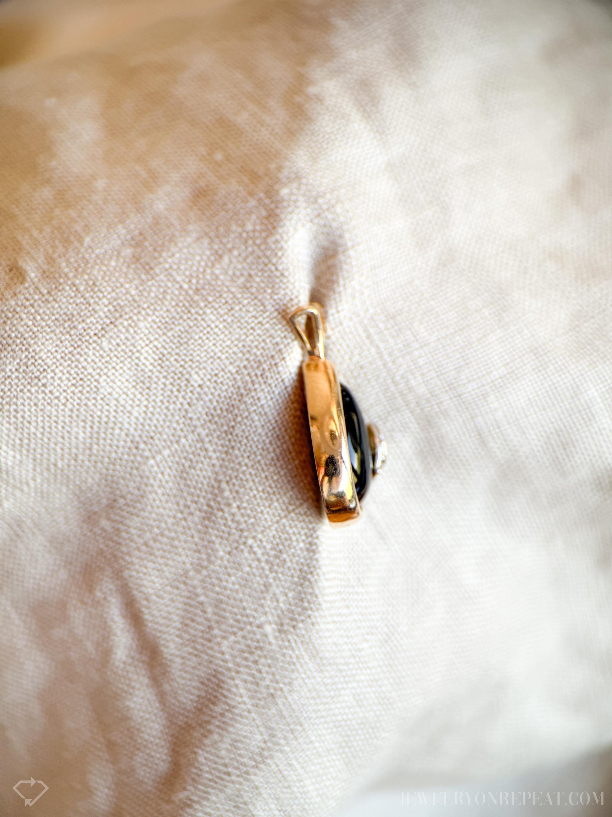 Vintage Onyx and Diamond Pendant in 14k Gold