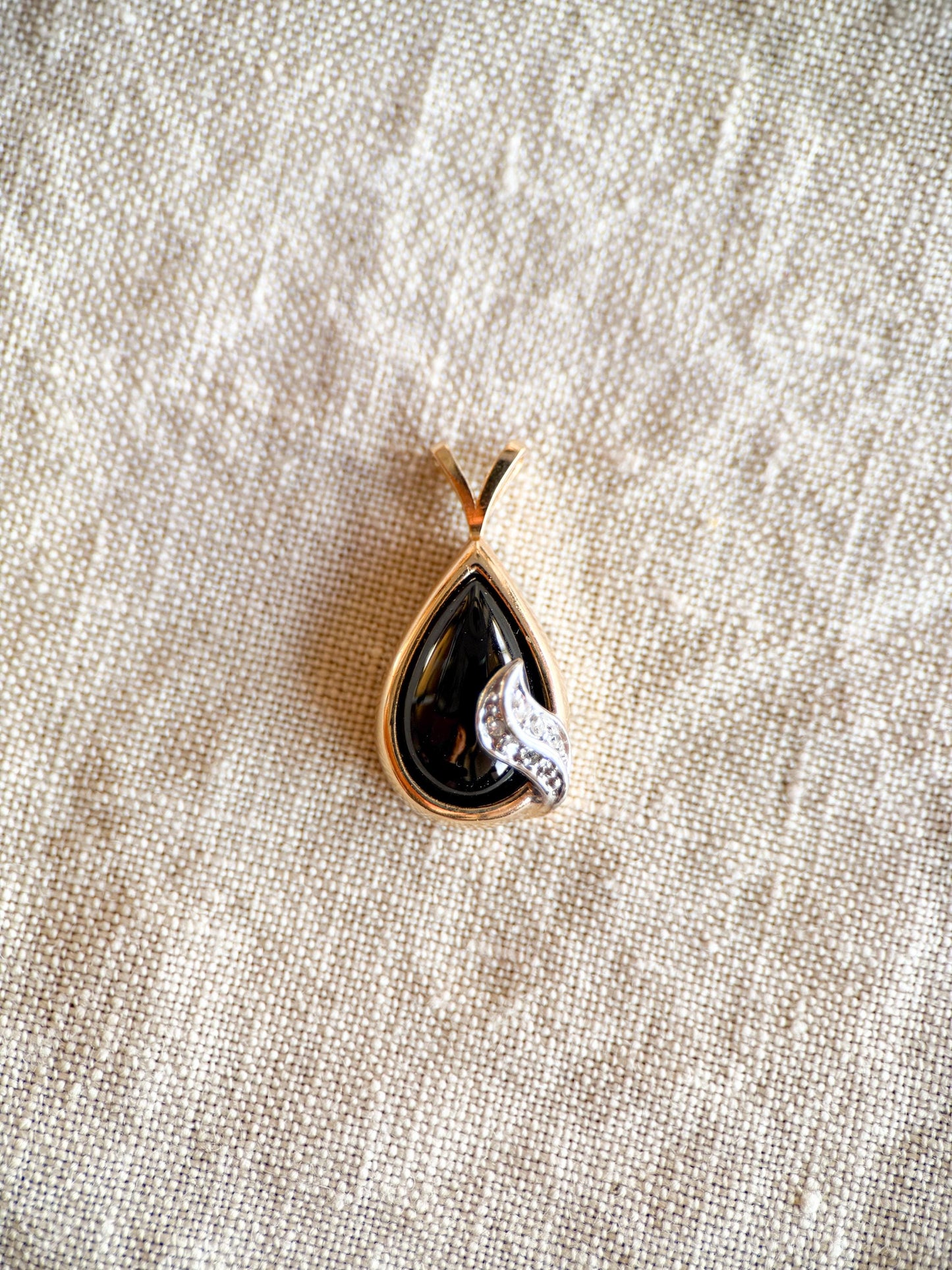 Vintage Onyx and Diamond Pendant in 14k Gold