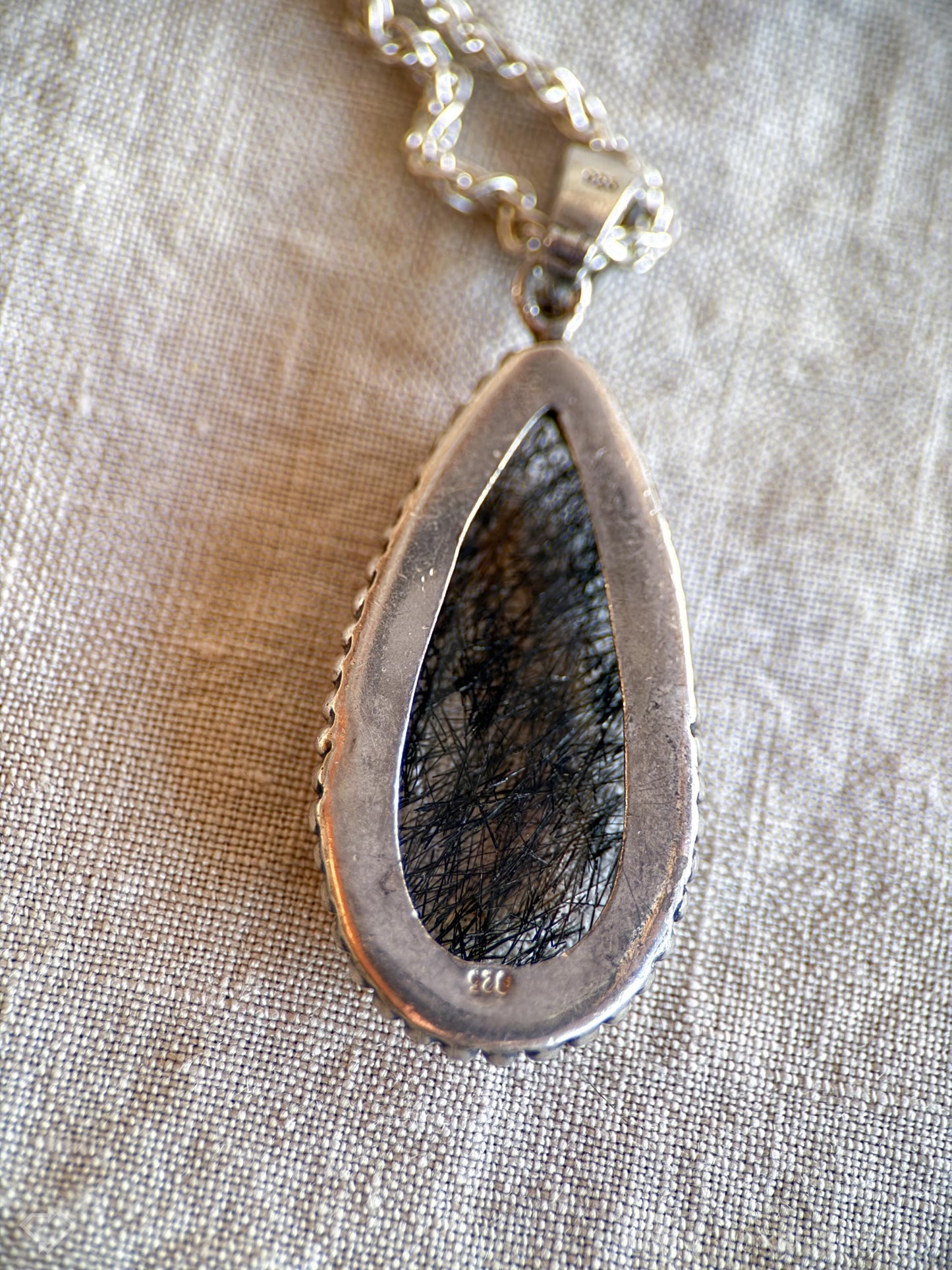 Vintage Tourmalated Quartz Gemstone Necklace in Sterling Silver