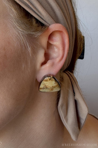 Vintage Jasper Gemstone Earrings in Sterling Silver, Vintage Jewelry from the 1970s