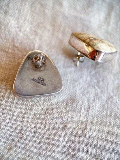 Vintage Jasper Gemstone Earrings in Sterling Silver, Vintage Jewelry from the 1970s