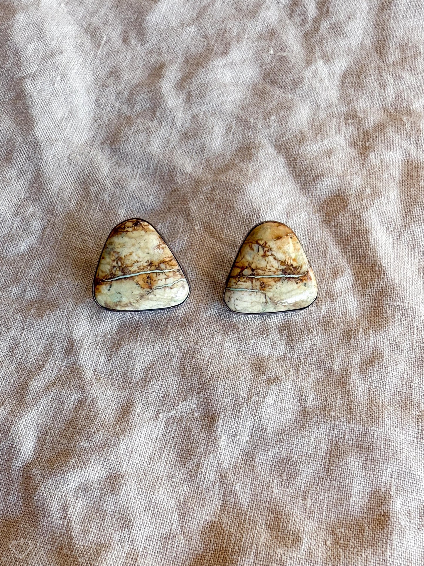 Vintage Jasper Gemstone Earrings in Sterling Silver