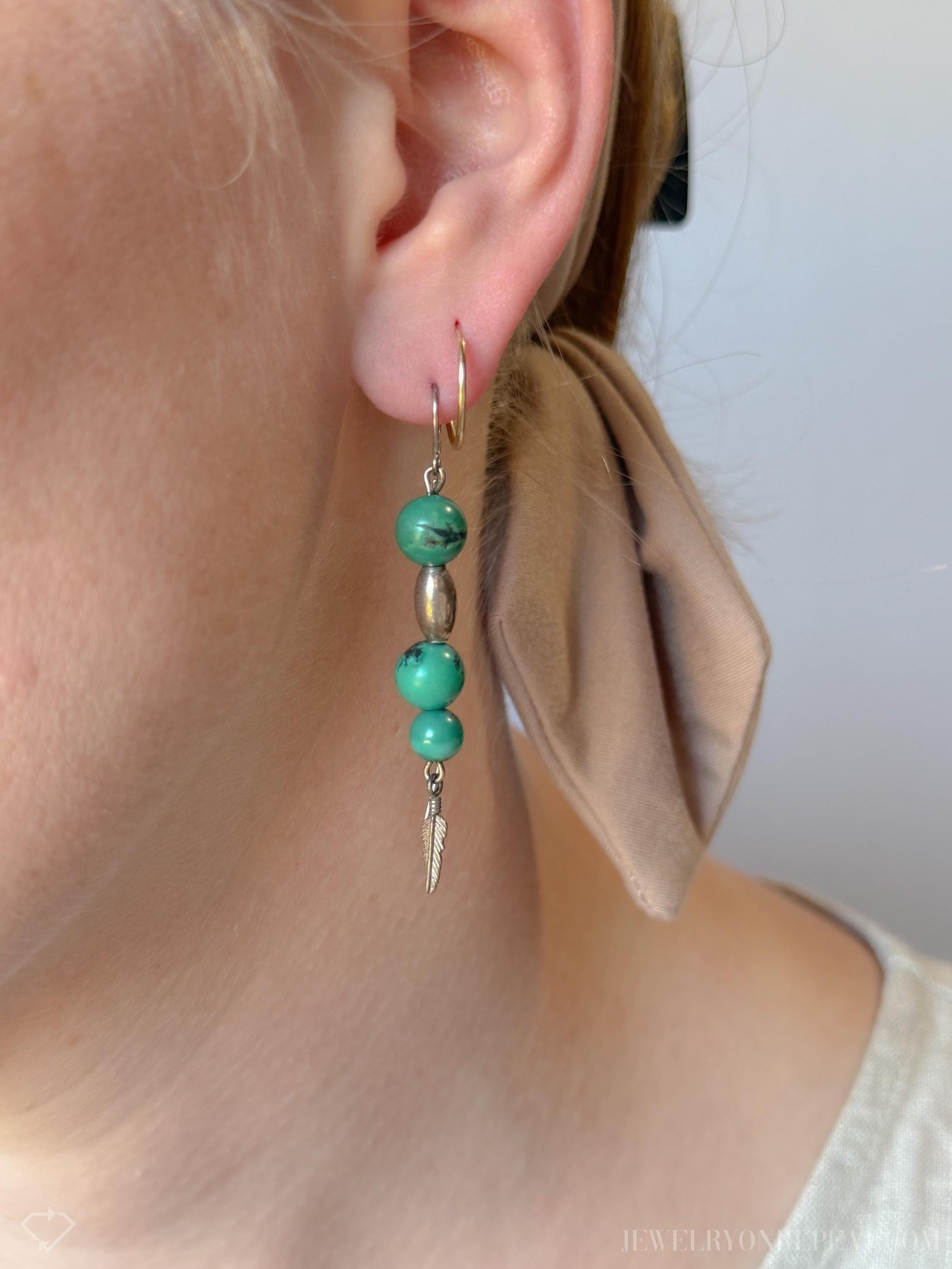 Vintage Turquoise Dangle Threader Earrings in Sterling Silver