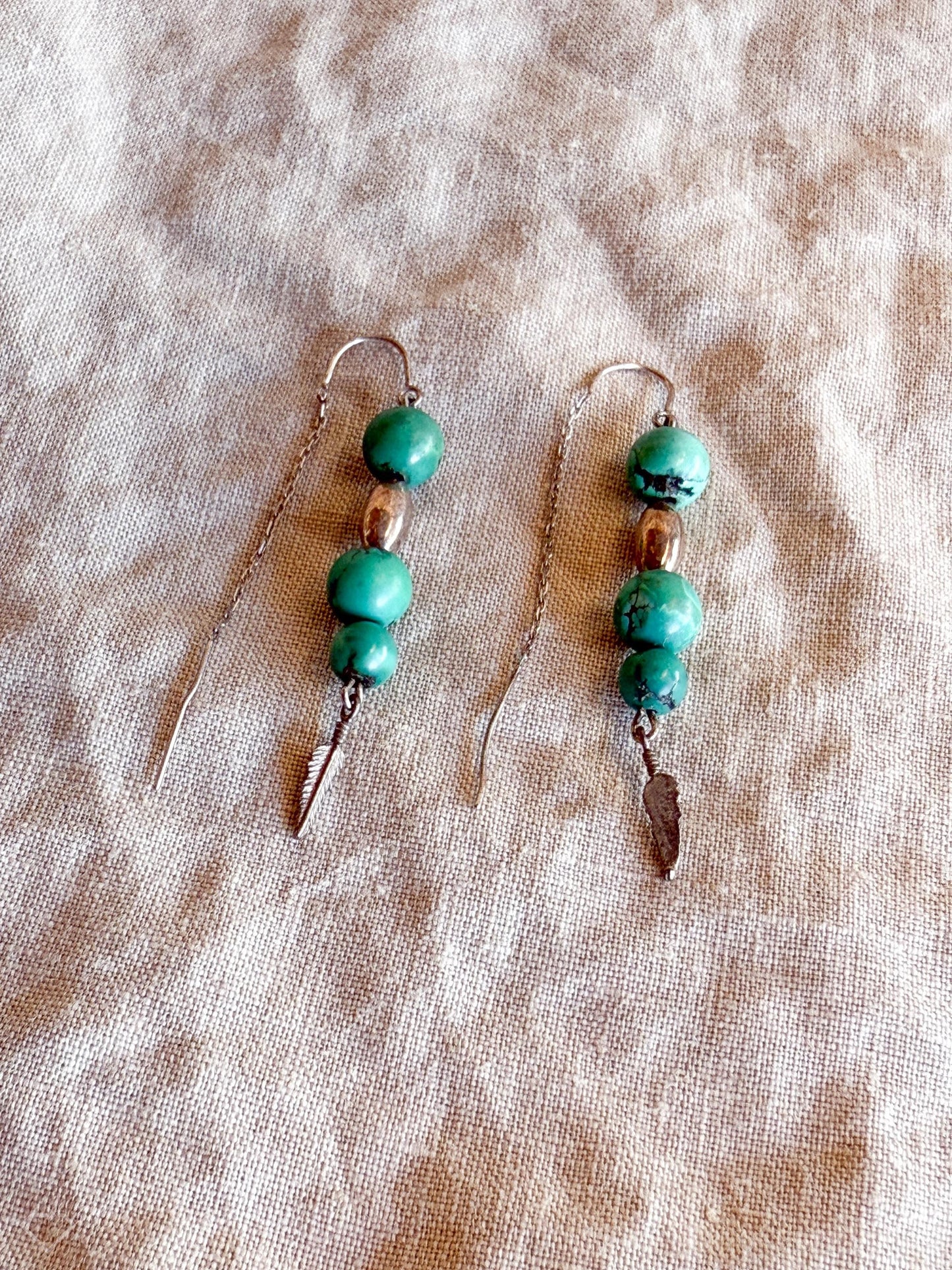 Vintage Turquoise Dangle Threader Earrings in Sterling Silver