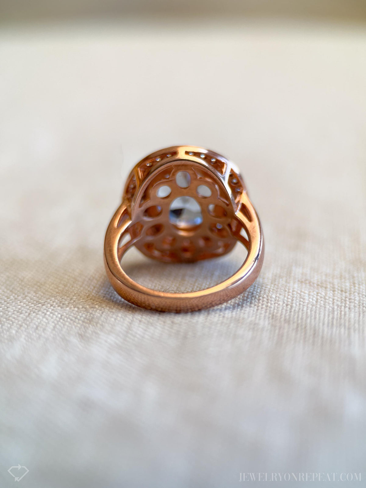 Vintage Blue Spinel Halo Ring, Rose Gold Plated Sterling Silver Statement Jewelry