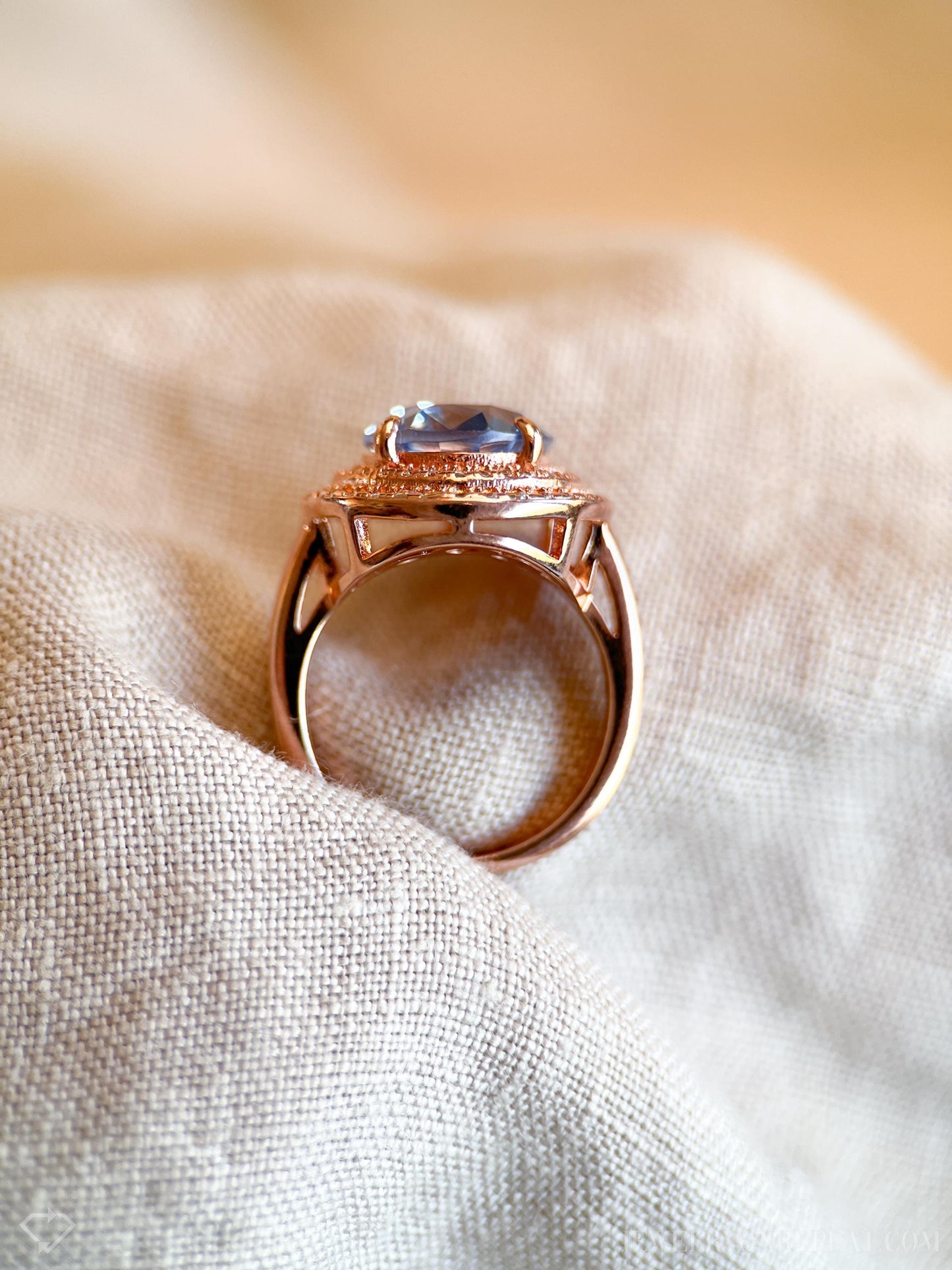 Vintage Blue Spinel Halo Ring, Rose Gold Plated Sterling Silver Statement Jewelry
