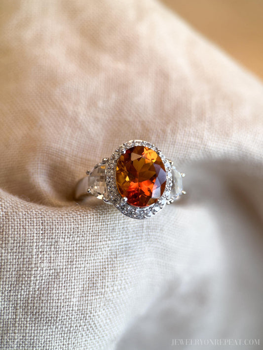 Vintage Citrine Gemstone Ring in Sterling Silver