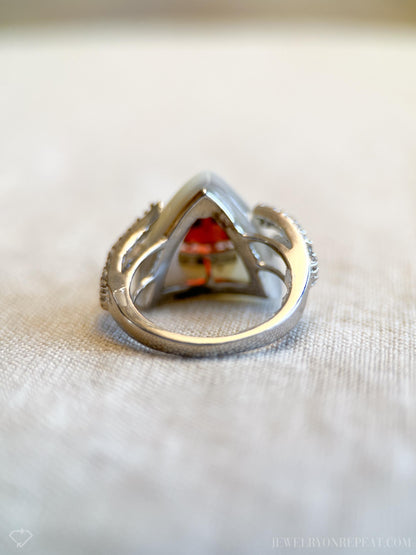 Vintage Garnet Ring Sterling Silver, Triangle Statement Ring, Boho Mother of Pearl Jewelry