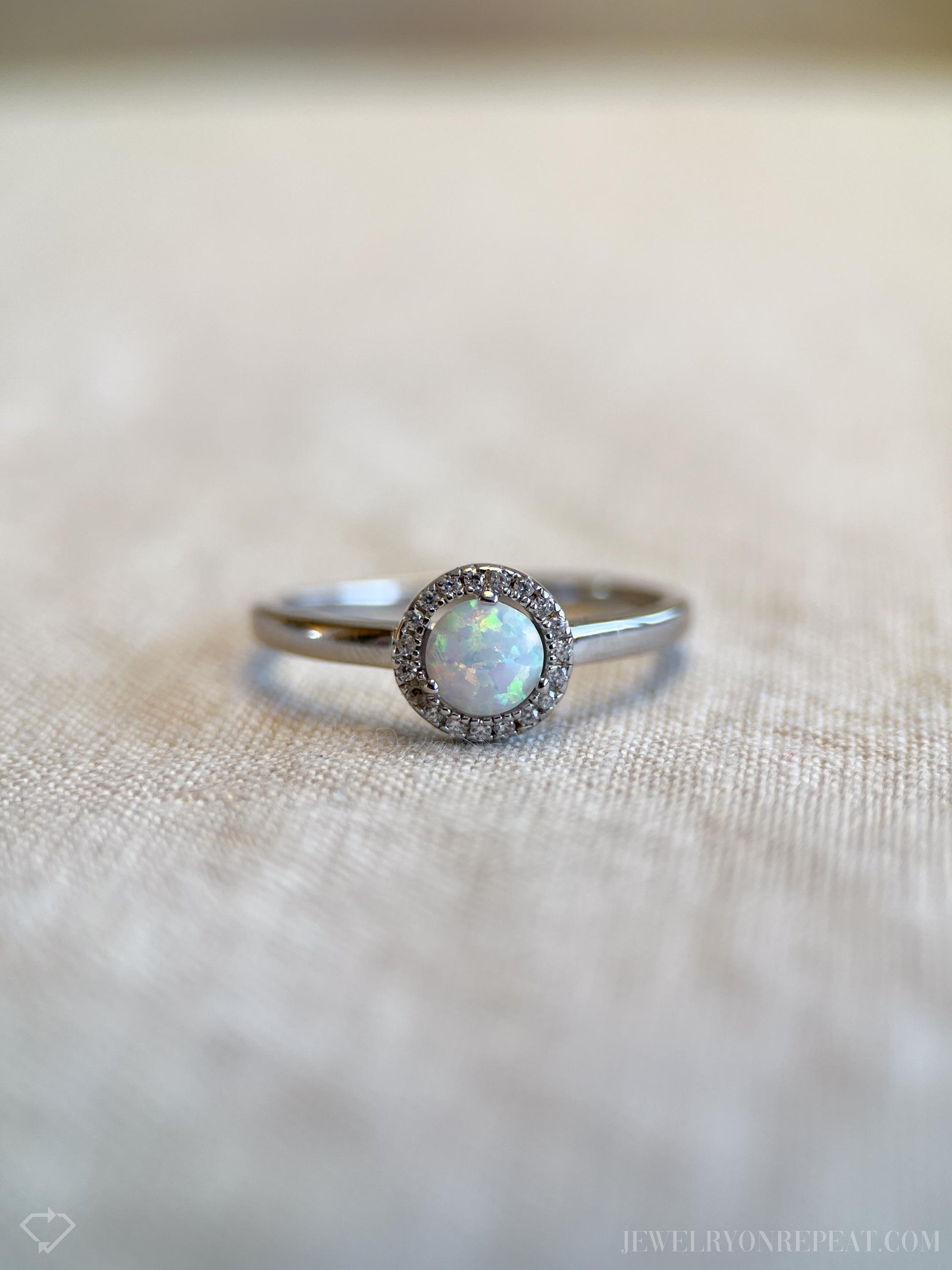 Opal Halo Gemstone Ring in Sterling Silver