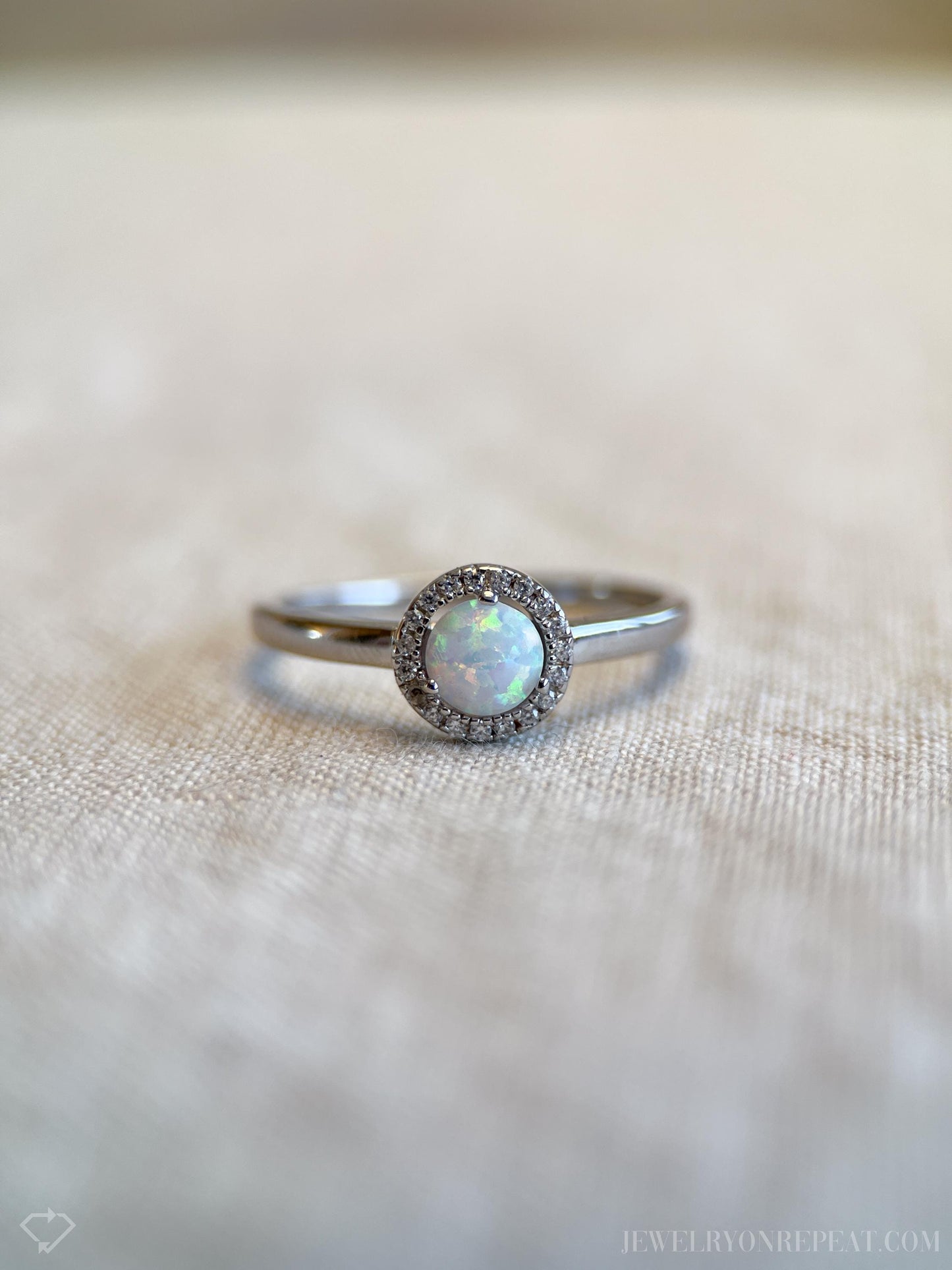 Opal Halo Gemstone Ring in Sterling Silver - Timeless