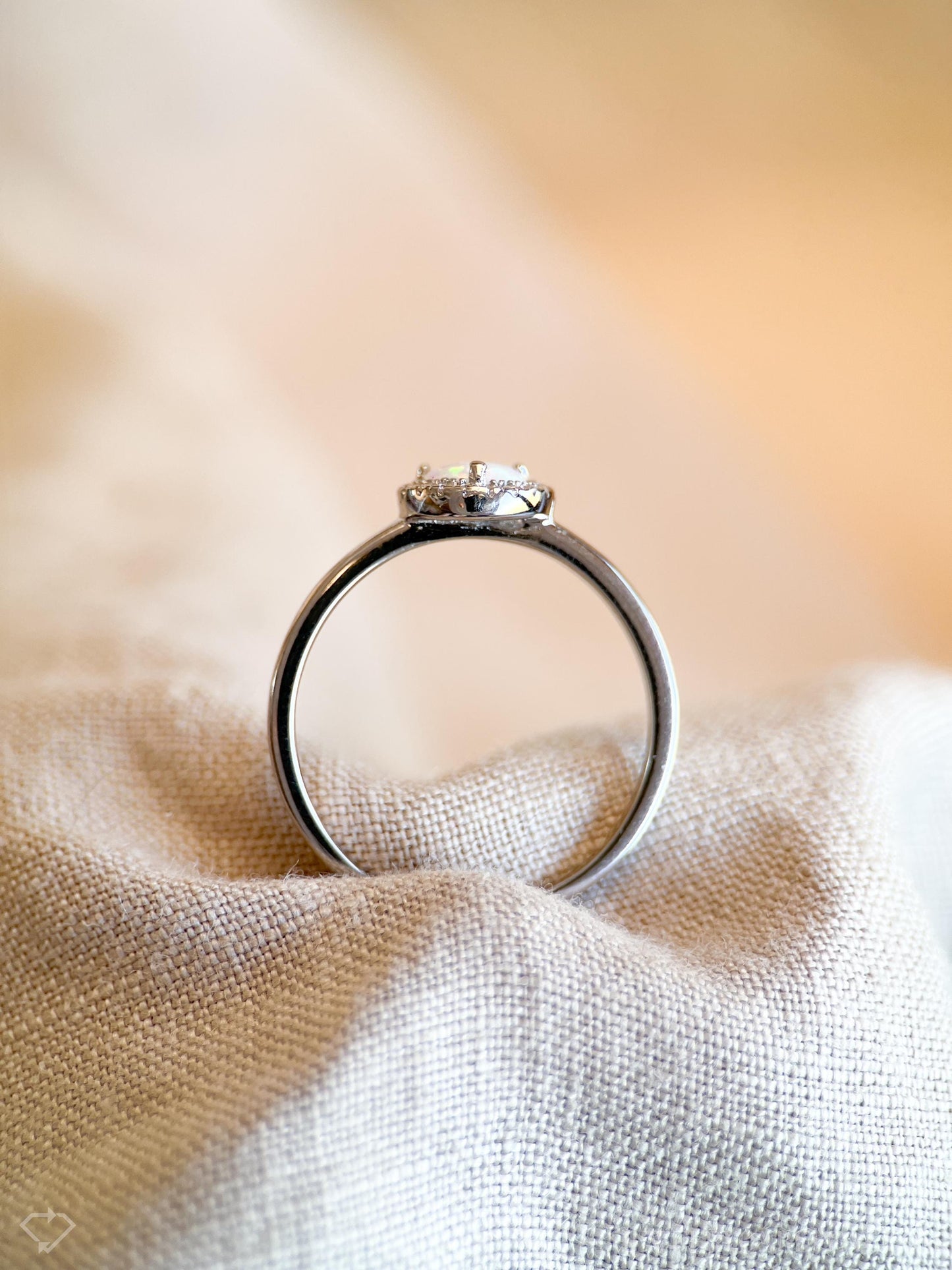 Opal Halo Gemstone Ring in Sterling Silver - Timeless