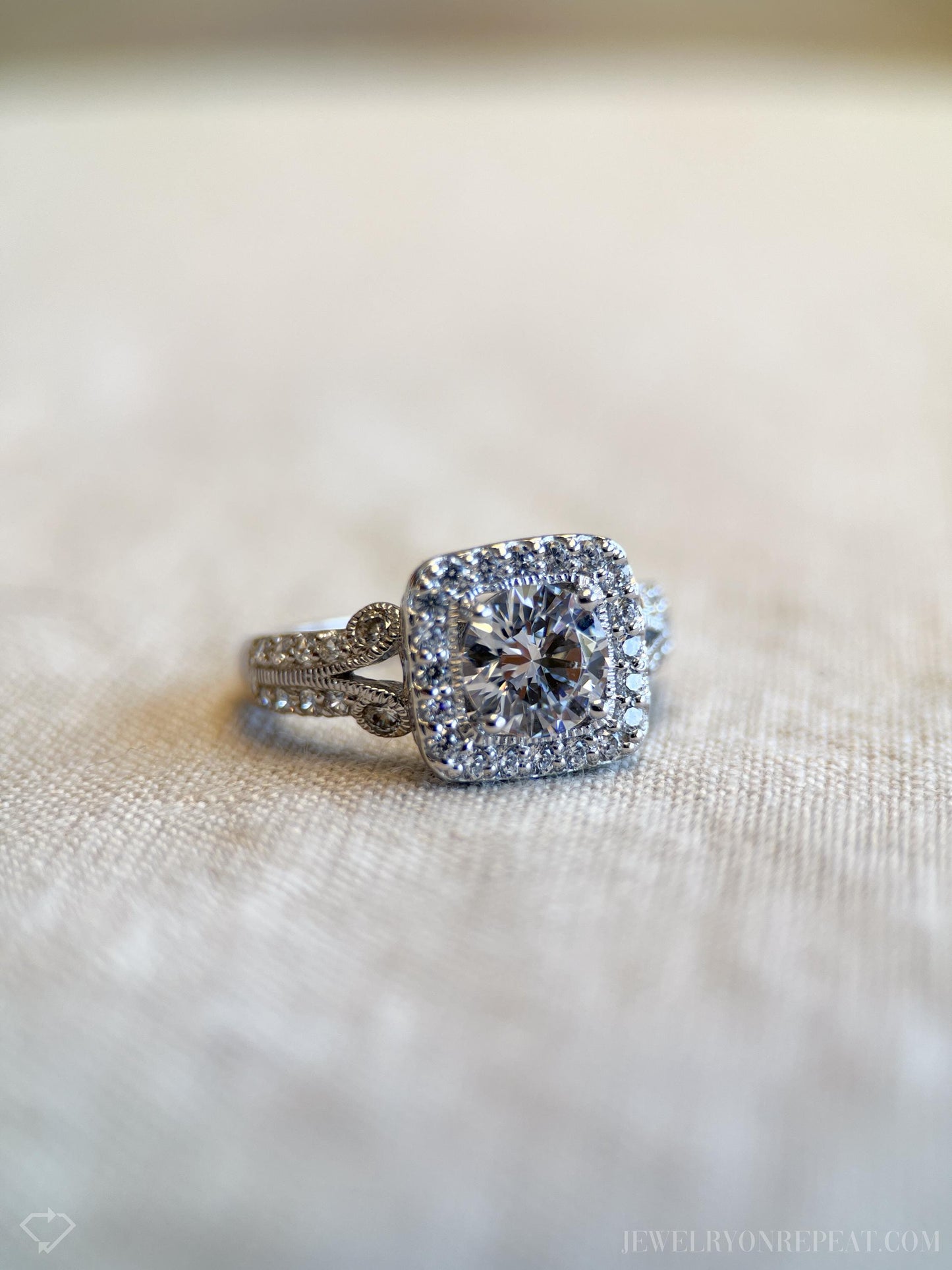 Vintage Cubic Zirconia Engagement Ring, Round Cut, Sterling Silver, 2000s Halo Bridal Ring