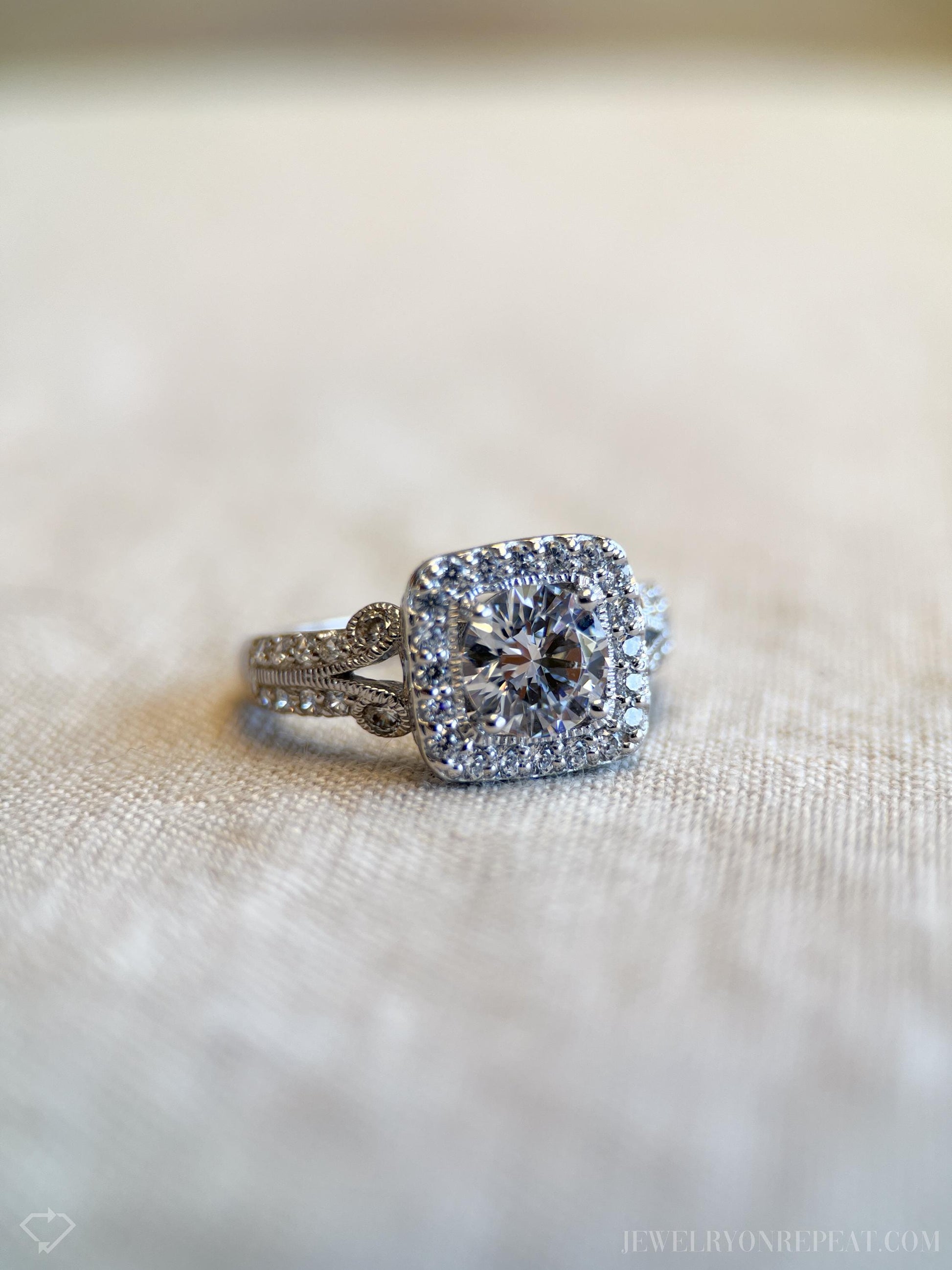 Vintage Cubic Zirconia Engagement Ring, Round Cut, Sterling Silver, 2000s Halo Bridal Ring