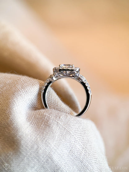 Vintage Cubic Zirconia Engagement Ring, Round Cut, Sterling Silver, 2000s Halo Bridal Ring