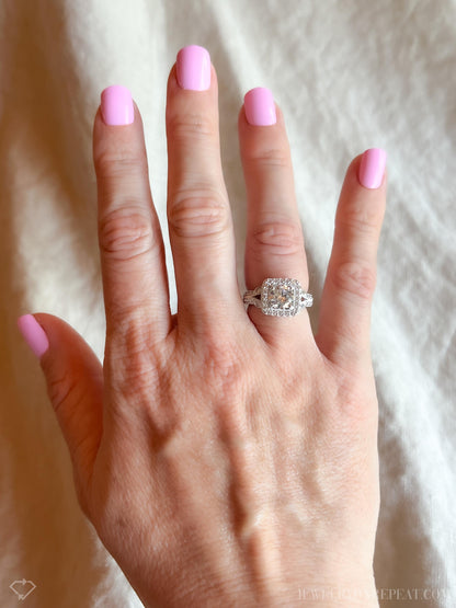 Vintage Cubic Zirconia Engagement Ring, Round Cut, Sterling Silver, 2000s Halo Bridal Ring