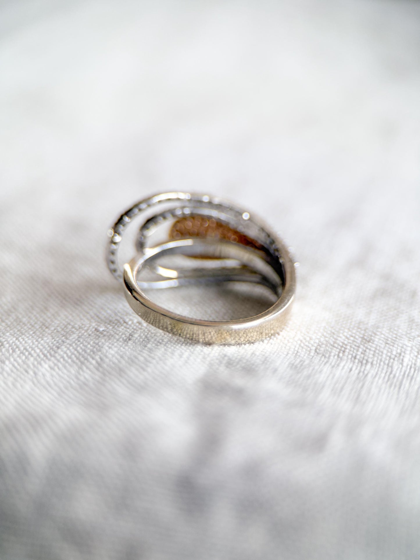 Vintage Diamond Ring, 14k White Gold, Asymmetrical Pave Statement Band, Elegant Anniversary Jewelry