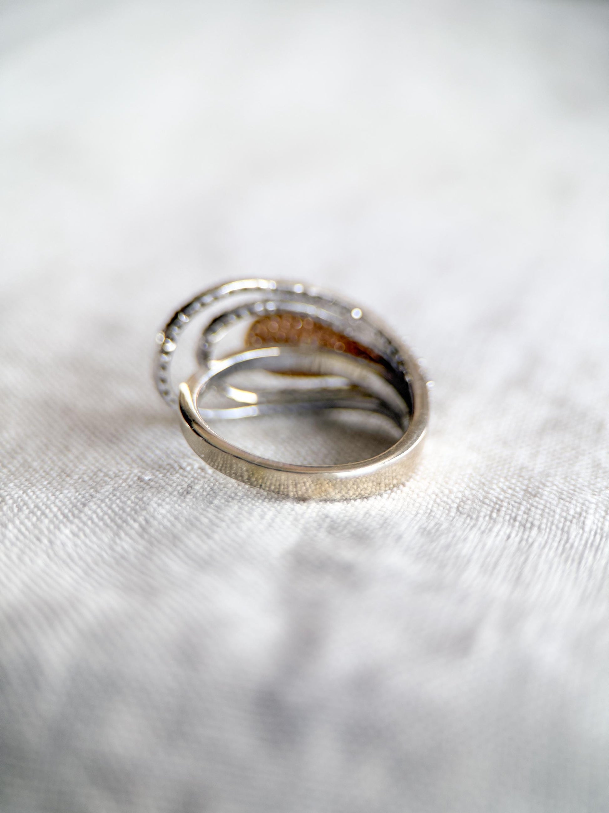 Vintage Diamond Ring, 14k White Gold, Asymmetrical Pave Statement Band, Elegant Anniversary Jewelry
